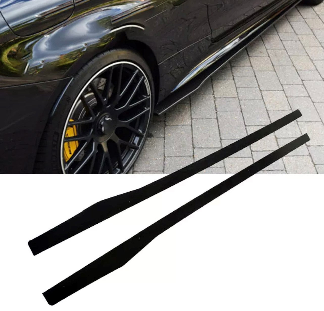 Mercedes C Class C205 W205 A205 C43 -  Side Skirt Extensions Gloss Black