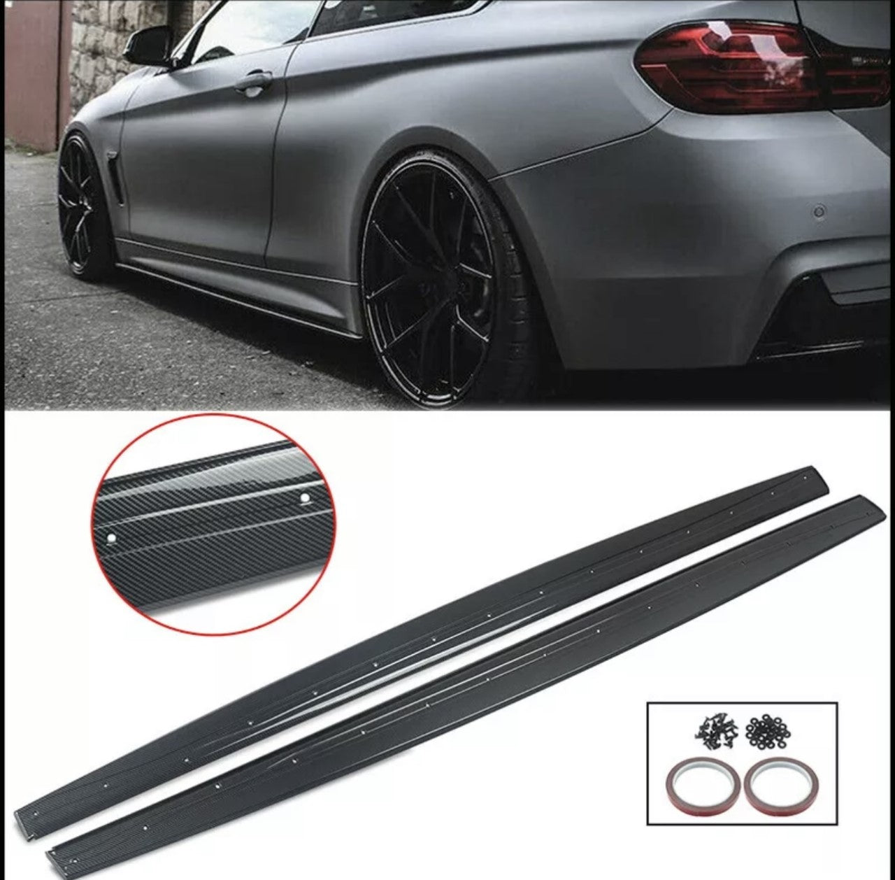 BMW 4 Series F32 F33 F36 - M Performance Style Side Skirt Extensions Carbon Look